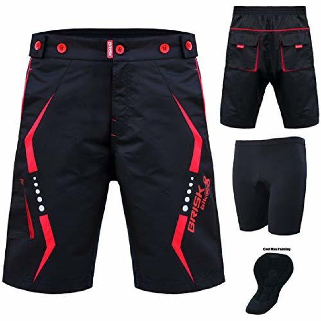 Places Brisk Bike MTB Cycling Shorts Pantalones cortos, Hombre, Multicolor