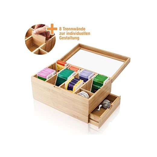 Amazy Caja para té de bambú – Caja de madera para té