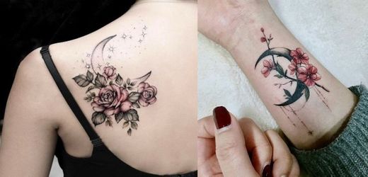 Tatuagem Feminina- lua com rosas