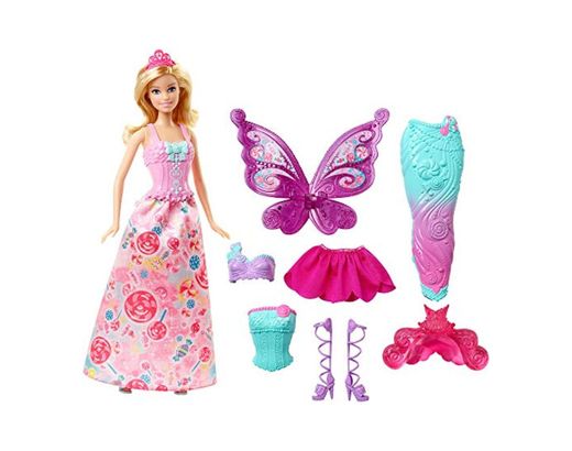 Barbie Dreamtopia, muñeca fiesta de disfraces princesa, sirena y hada, regalo para