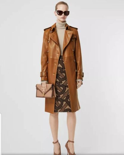 Topstitch Detail Lambskin Trench Coat in Maple - Women | Burberry