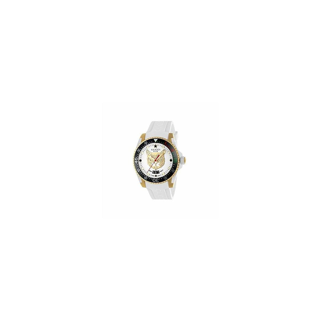 Fashion Gucci Reloj de Buceo cauuciu Carcasa Blanca con pvd con Oro Amarillo