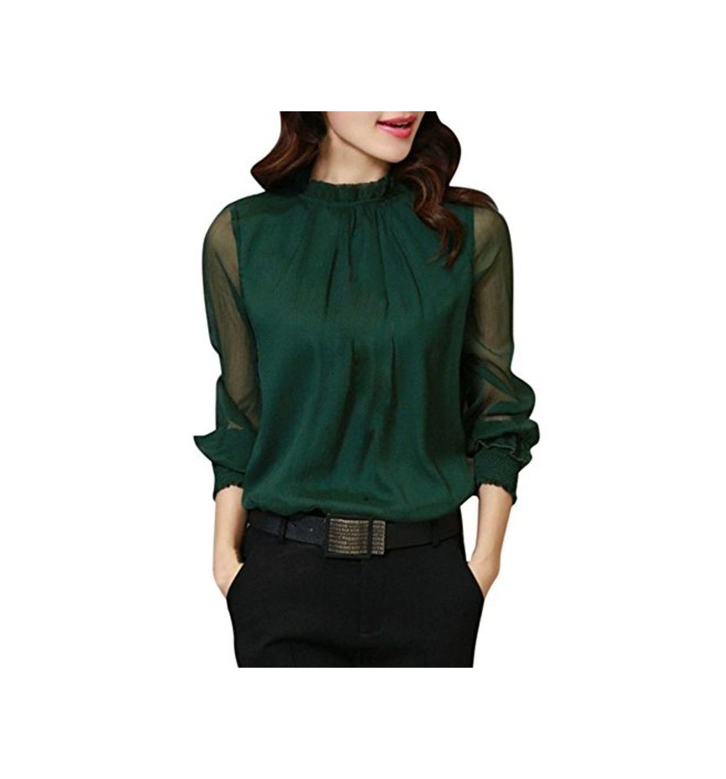 Social Toamen Mujeres Chiffon elegante suelta volantes manga larga blusa Camiseta Casual Tops (L