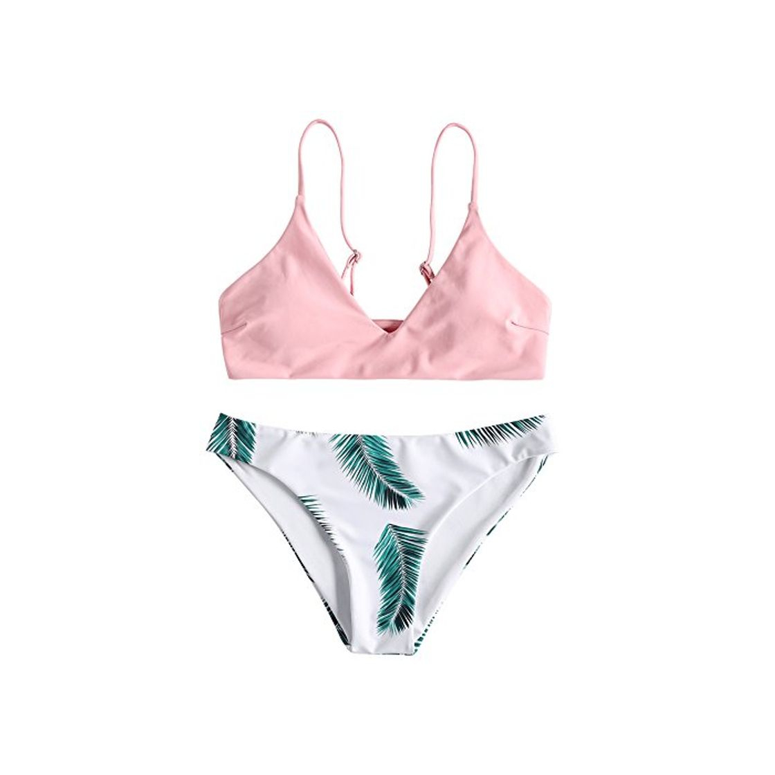 Social Zaful - Bikini acolchado push-up para mujer con diseño de hojas Rosa