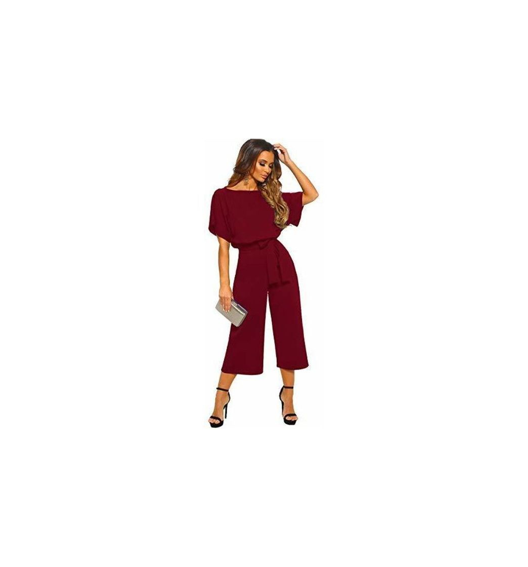 Social Longwu Mujeres Casual Elegante Cintura Alta Mono de Manga Corta Pantalones de