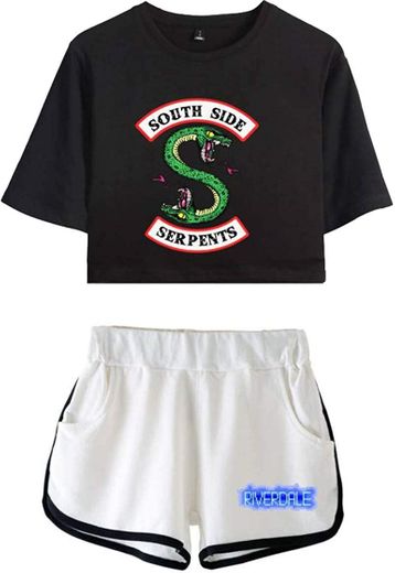 OLIPHEE Camisa de Riverdale Impresa Serpiente con Pantalones Cortos de Verano para
