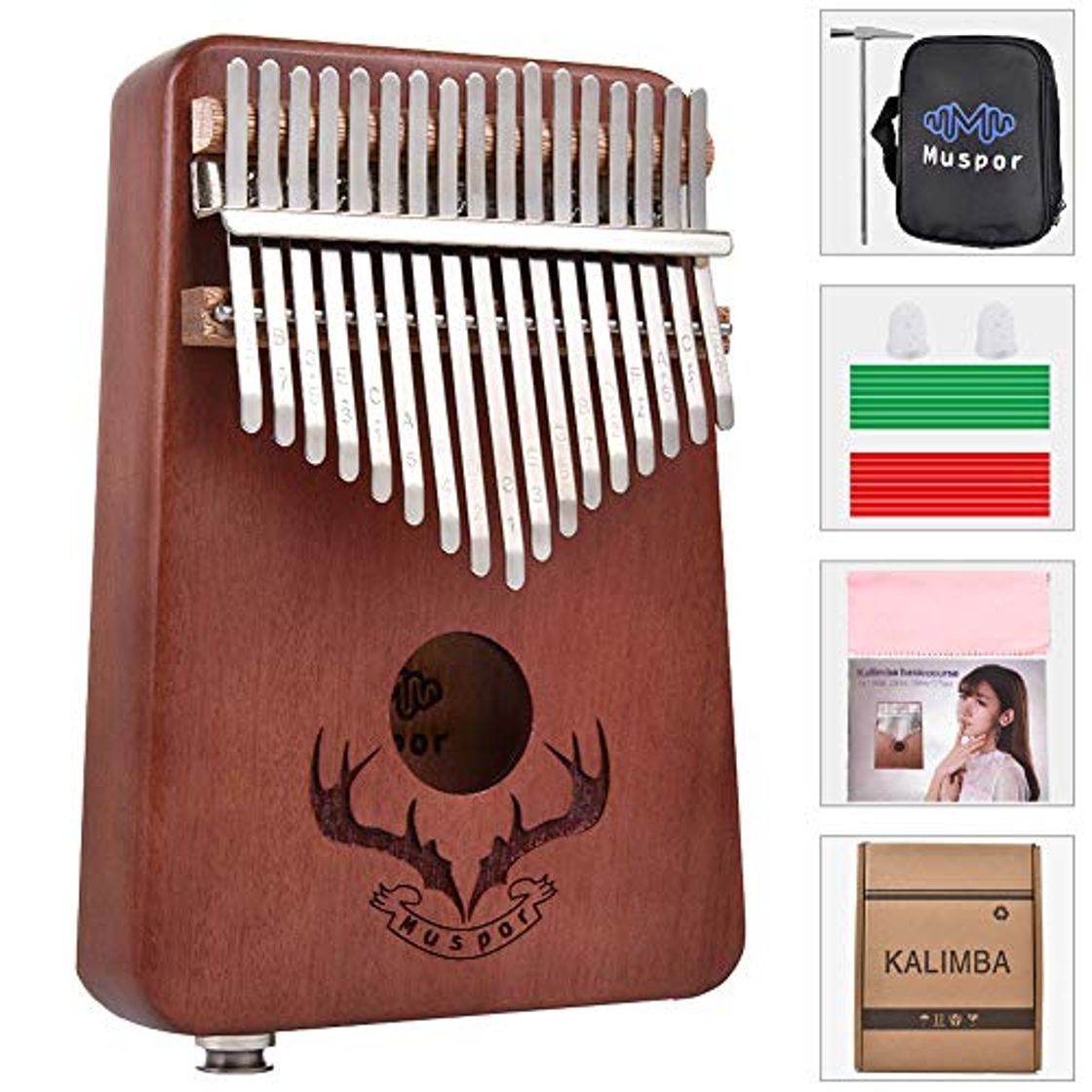 Producto Redcolourful 17 Teclas EQ Kalimba Caoba Piano de Pulgar Kalimba Piano de Dedo con sintonizador eléctrico Martillo Principiante Aprendizaje de música marrón