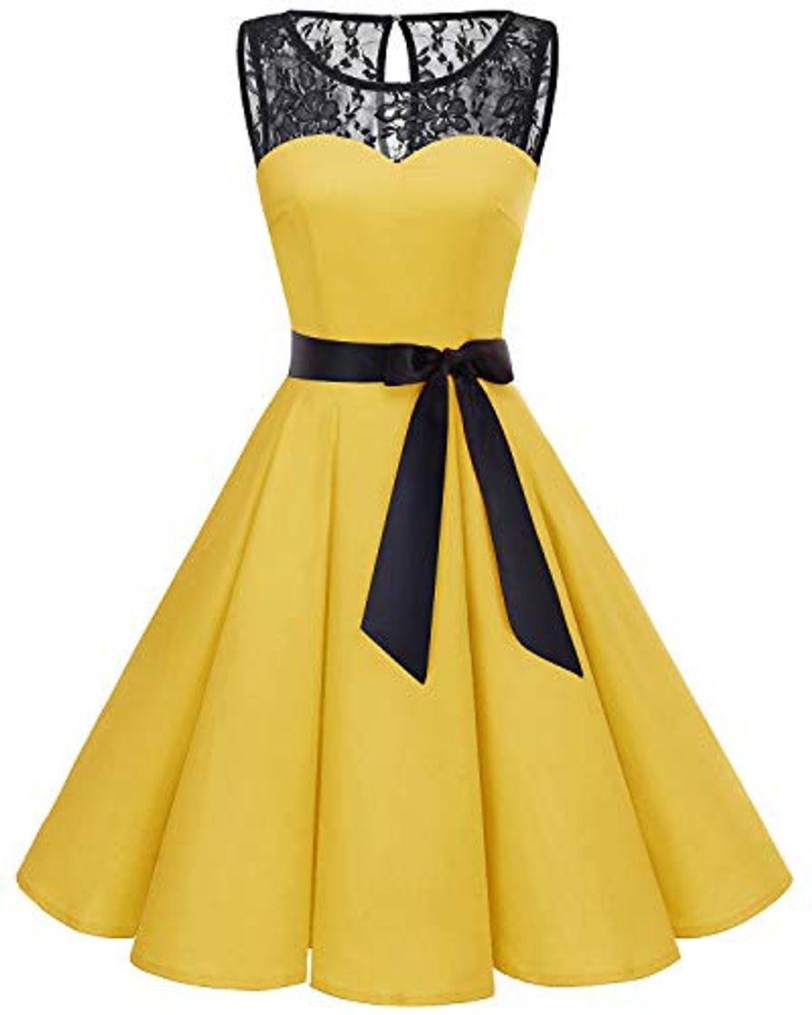 Lugar Bbonlinedress Vestido Mujer Corto Fiesta Boda Encaje Sin Mangas Yellow M