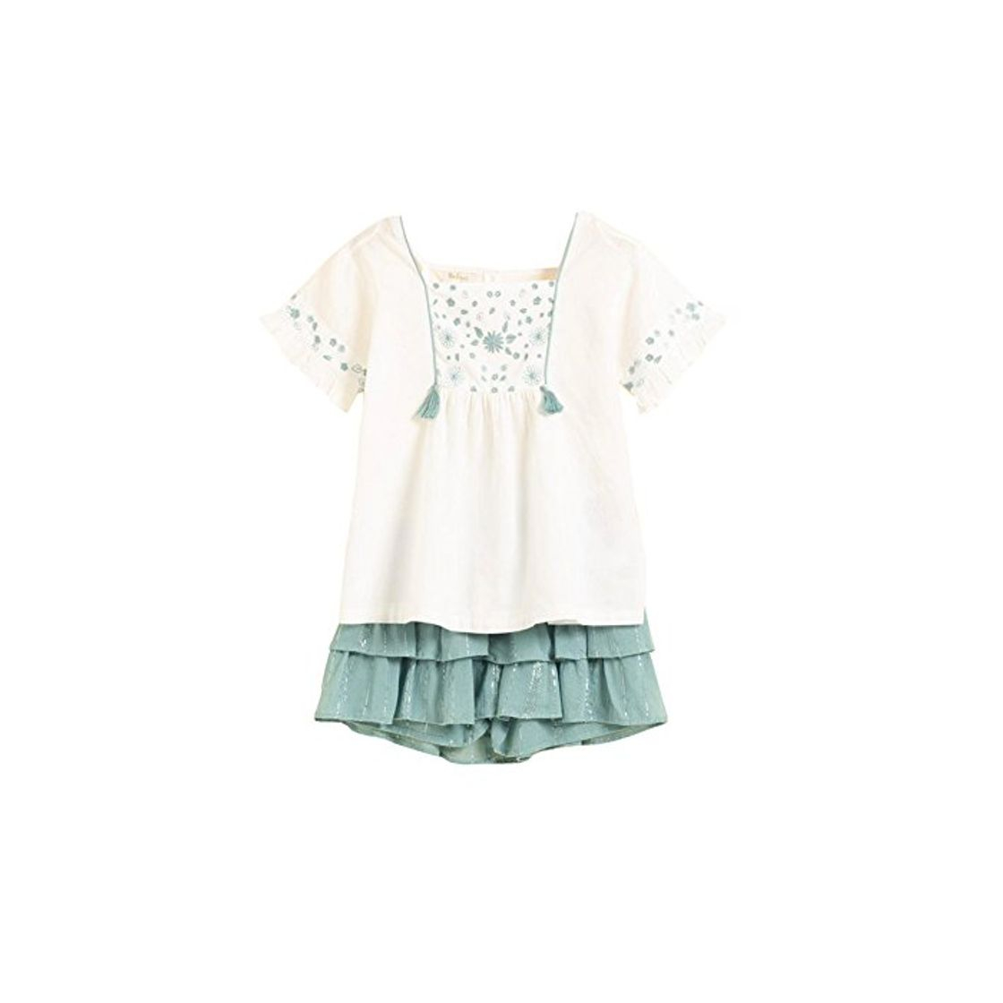 Product Conjunto niña Blusa Blanca y Short Verde