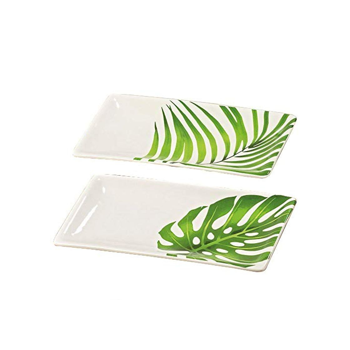 Products Unbekannt Juego de 2 Platos Fuentes de Entrantes Decorados con Hojas de Mostera Palmera 25 cm