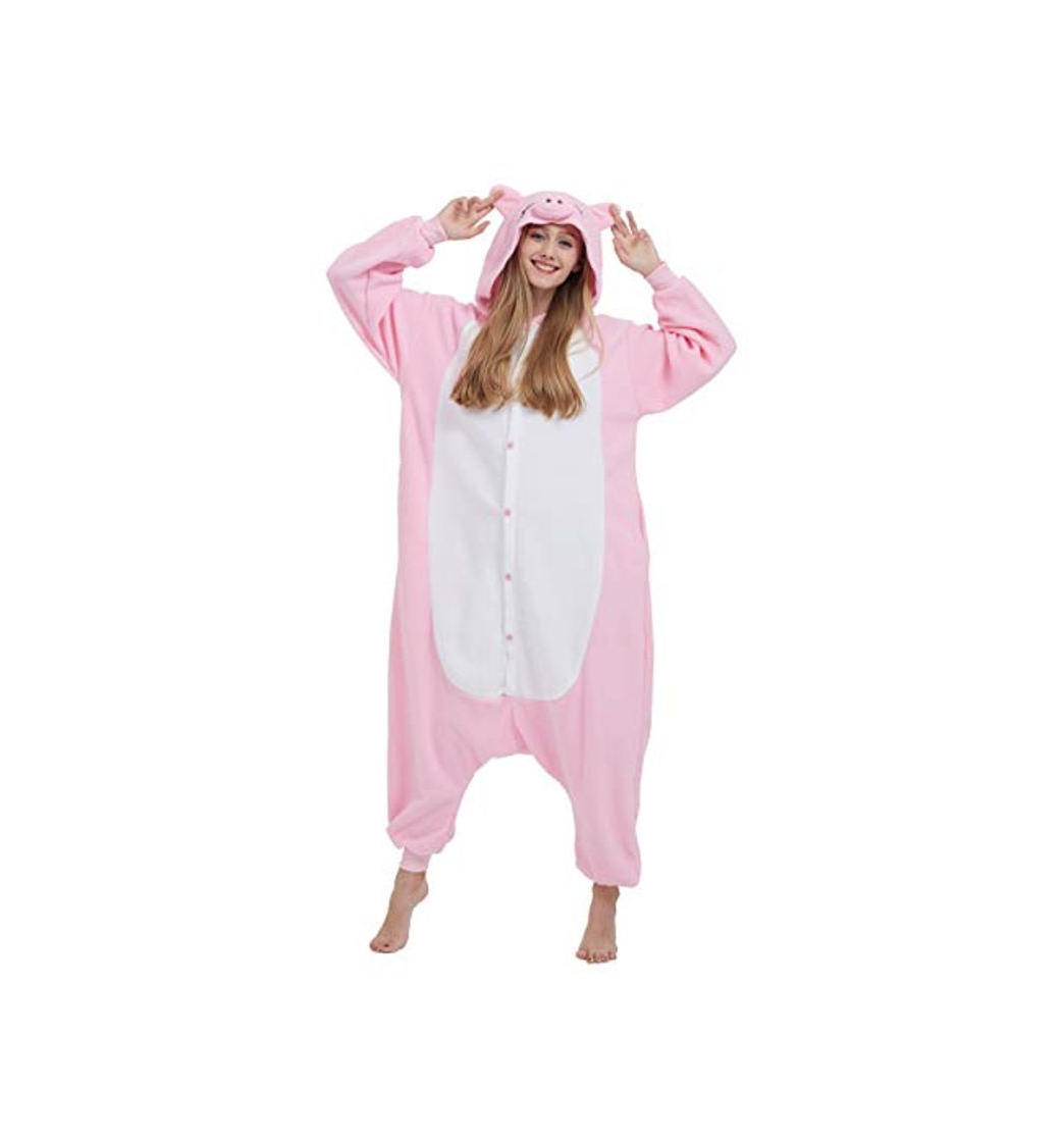 Product Kigurumi Pijama Animal Entero Unisex para Adultos con Capucha Cosplay Pyjamas Cerdo Rosa Ropa de Dormir Traje de Disfraz para Festival de Carnaval Halloween Navidad