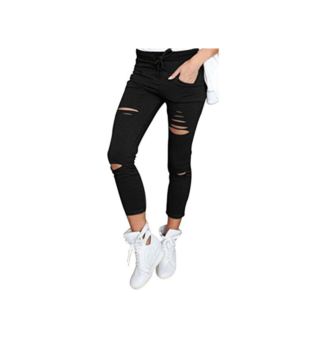 Social Pantalones Mujer Vaqueros Agujeros Talle Alto Flacos Rasgados Con Las Rodillas Moda