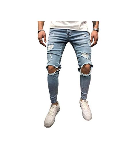 BMEIG Jeans Hombres Rotos Slim Fit Ripped Estiramiento Rodilla Destruido Flaco Denim