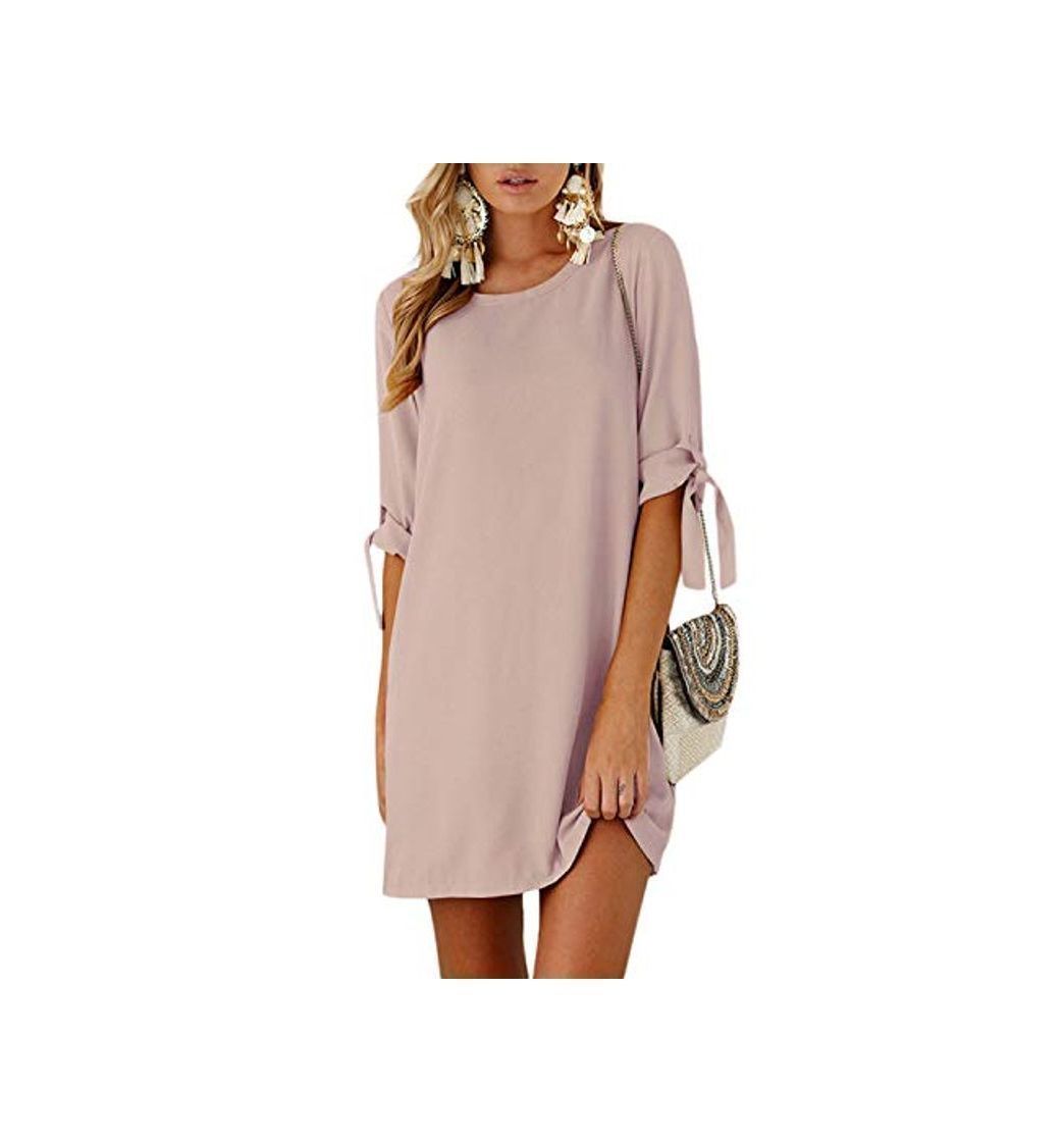 Social YOINS Vestidos Mujer Casual Vestido Largos de Fiesta Manga Corta Verano Vestidos Camiseta con Cuello Redondo con Mangas de Kowknot