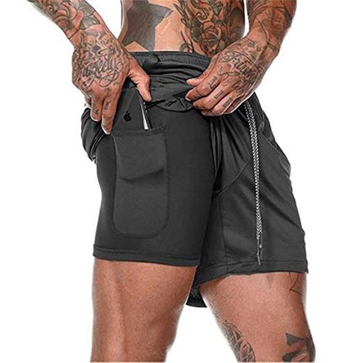 XDSP Pantalón Corto para Hombre,Pantalones Cortos Deportivos para Correr 2 en 1