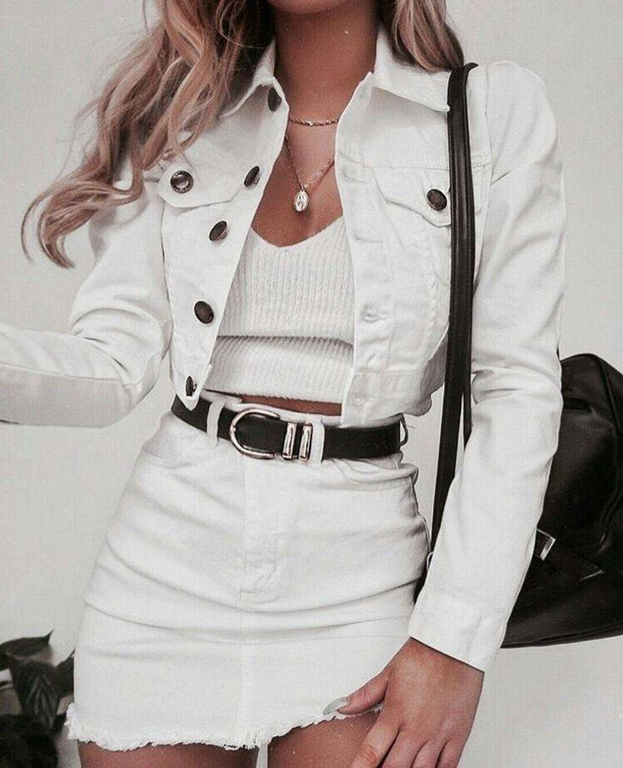 Fashion Conjunto saia e jaqueta branco