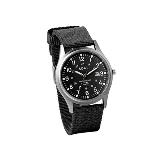 Reloj de Hombre Correa de Nylon Reloj Militar Deportivo, Verde Reloj de