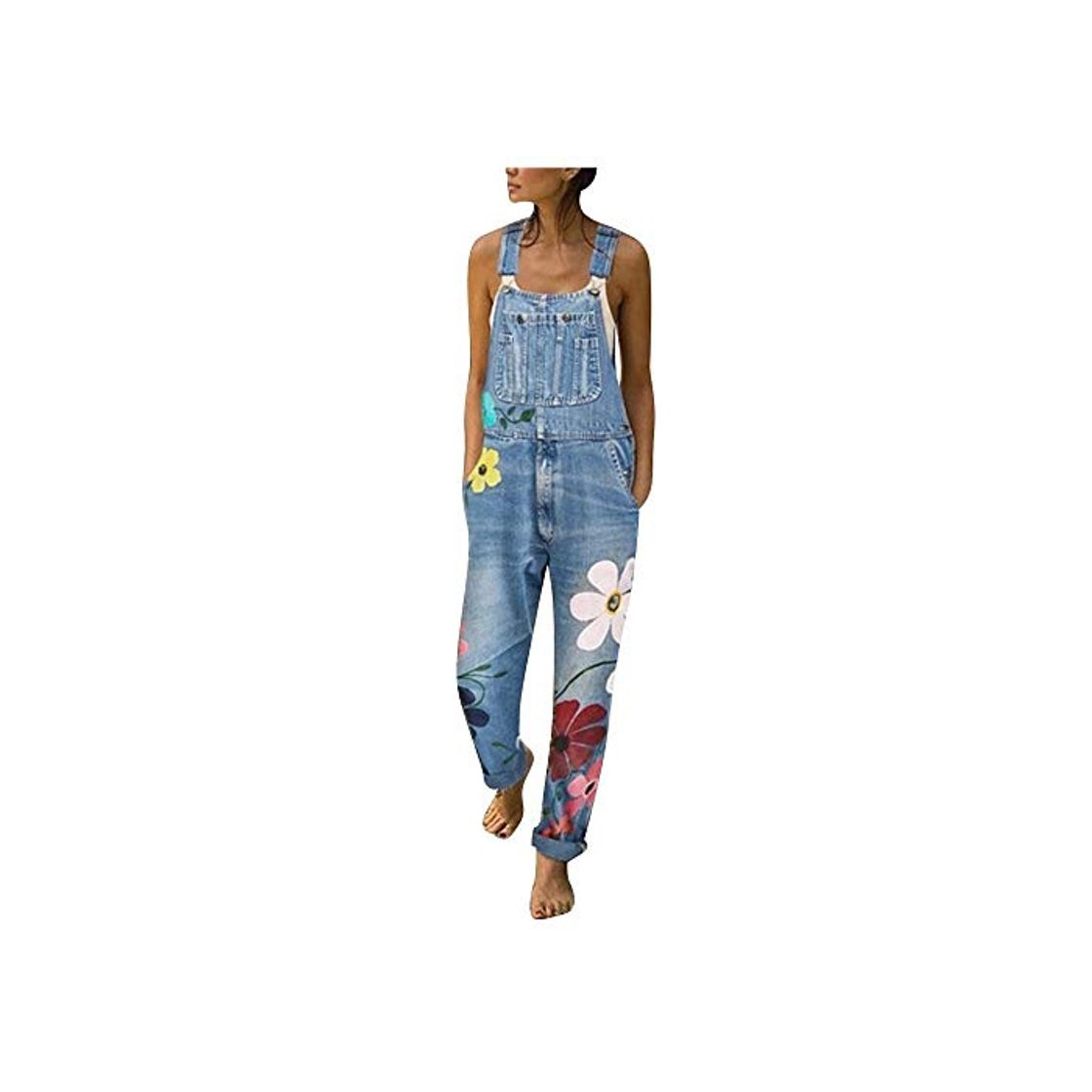 Producto ZEZKT Peto Vaquero para Mujer Mono Vaquero con Estampado de Moda con Bolsillo Vaqueros Largos Casual pantalón Denim Largo Slim Salvajes Jeans de Mezclilla Azul 11