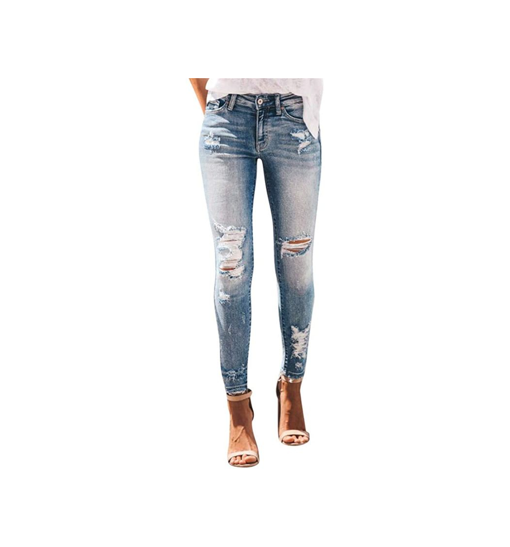 Producto RISTHY Pantalones Jeans Rotos Vaqueros Push Up Vaqueros Elásticos Pantalones de Cintura Alta Straight Denim Pants Sexy Pantalones lápiz Pantalones de Mezclilla Casual para Mujer