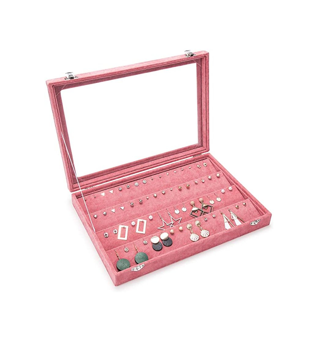 Producto Ivos 24 compartimentos Terciopelo anillo caja caja aretes anillo joyería caja bandeja