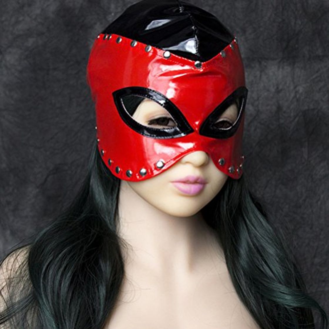 Social LUOEM Máscara de Cuero roja Media mascarilla Faux Face Mask Roleplay Máscara de Disfraces con Remaches para Pareja Cosplay Costome Party