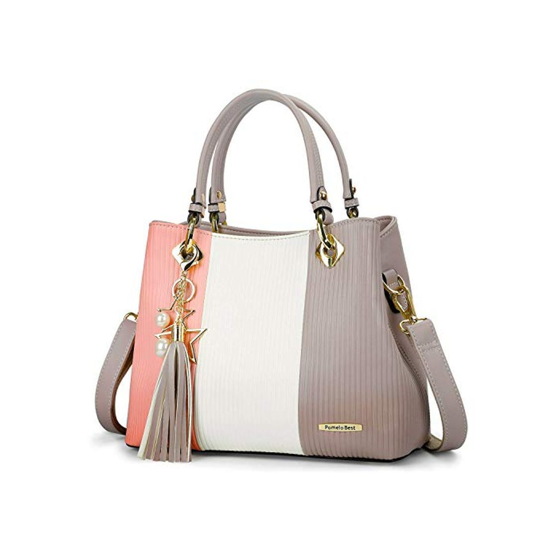 Social Pomelo Best Bolsos de Mujer, Bolso Señora Tote Multicolor Rayas PU Cuero