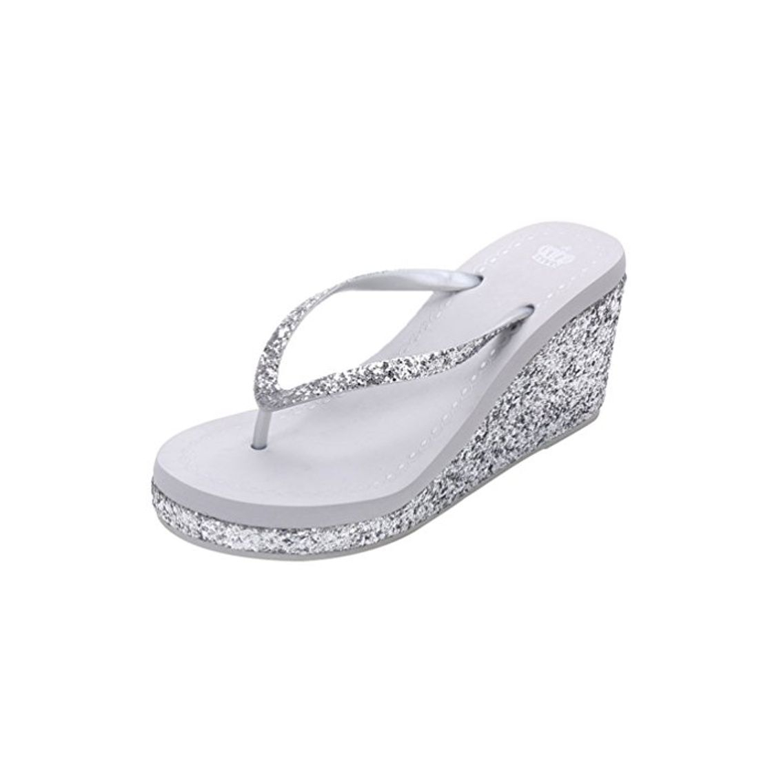 Social LINNUO Chanclas Cuñas Mujer con Lentejuelas Casual Sandalias de Playa Verano Flip