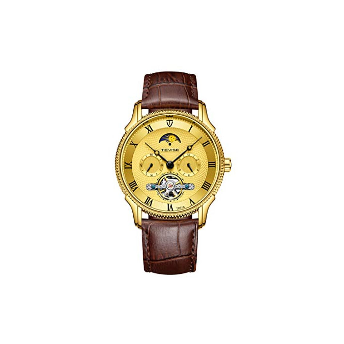 Social COFFEE CAT Reloj de los Hombres Relojes De Pulsera De Esqueleto MecáNico AutomáTico para Hombre con Cuerda AutomáTica con FuncióN De Semana Reloj Negro con Correa De Cuero