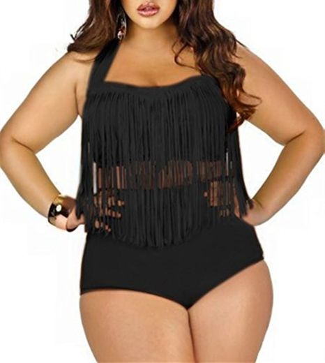 swall owuk Mujeres Mode borla alta cintura tamaño – Biquini Beachwear Swimsuit negro Negro
