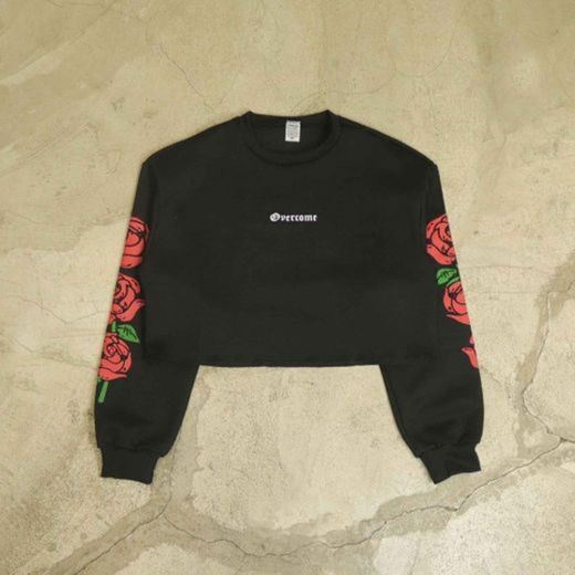 Moletom Cropped Overcome Careca "Script Roses" Preto 