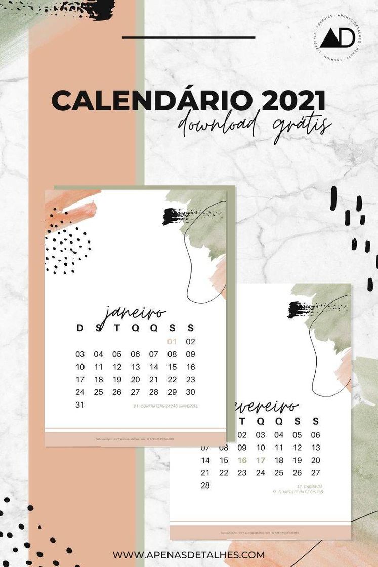 Moda Calendário 2021 para baixar grátis 