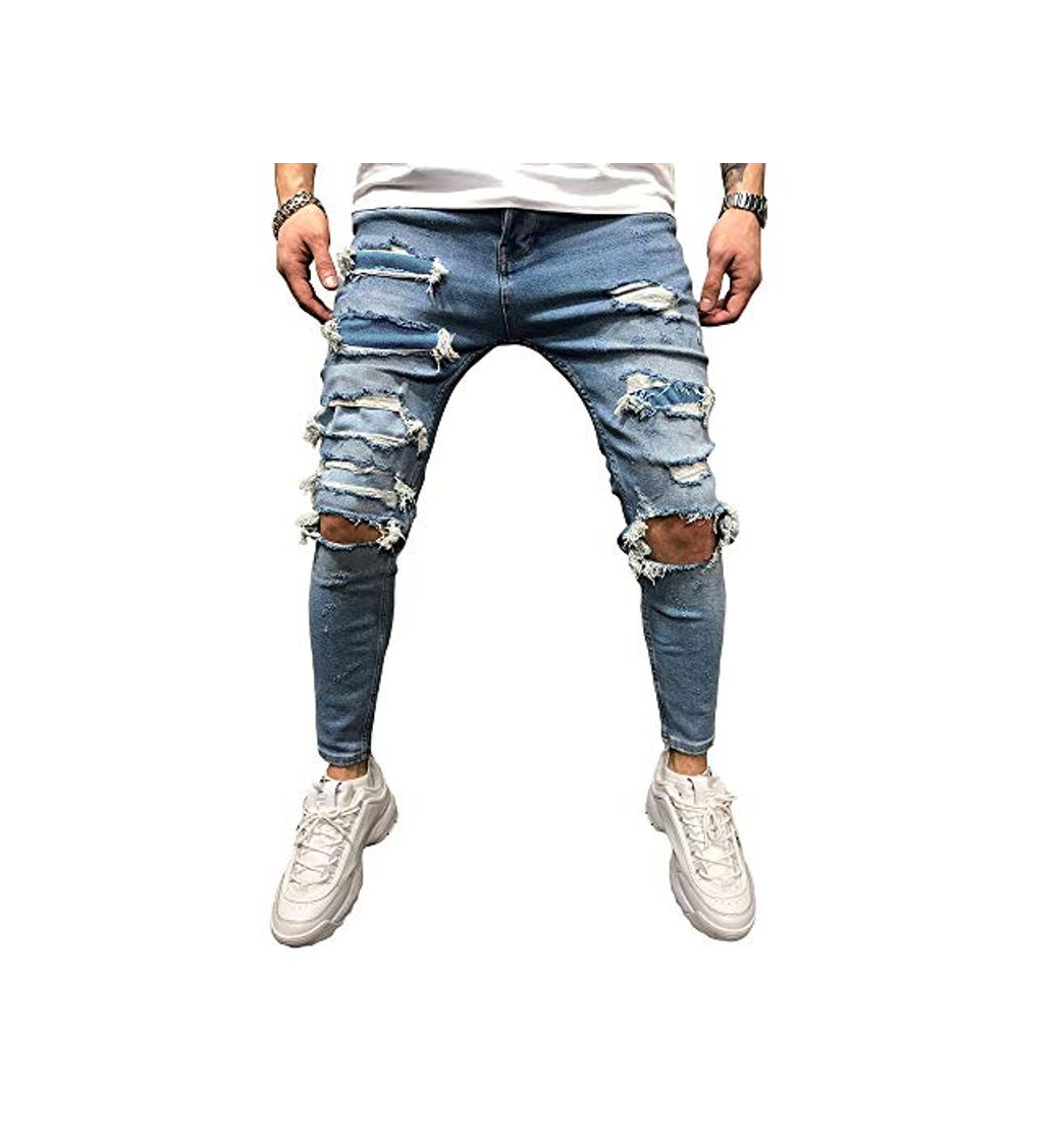 Producto BMEIG Jeans Rasgados Hombres Vaqueros Denim Skinny Moda Pantalones Slim Fit Jeans