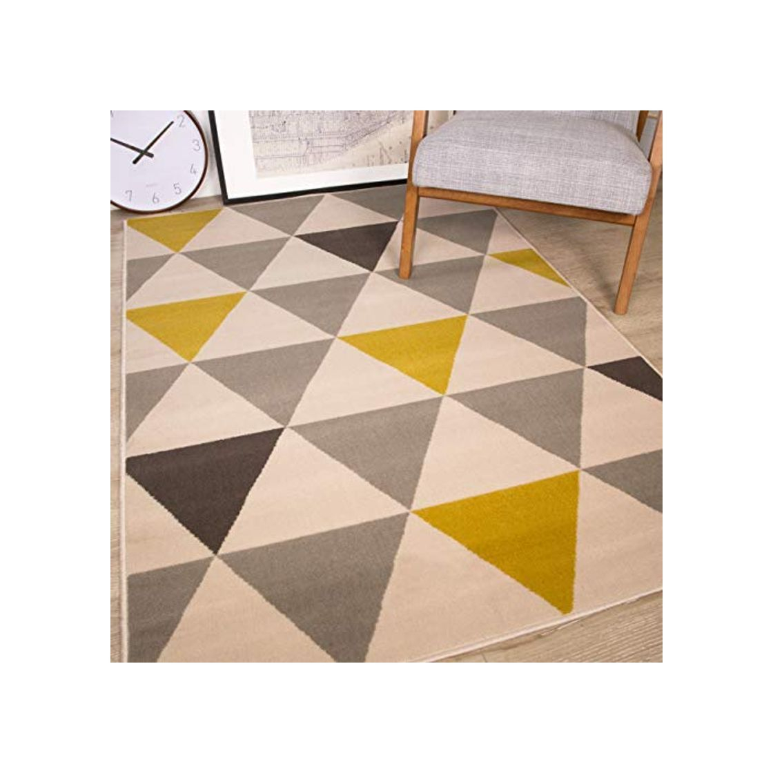 Producto The Rug House Milan Ocre Amarillo Mostaza Gris Beige con triángulos arlequín