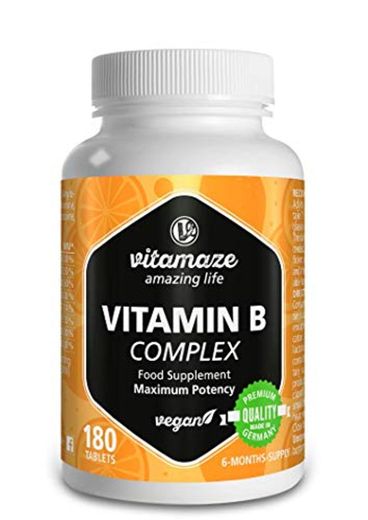 Vitamaze® Vitamina B Complex con 180 tabletas veganas de dosis alta del