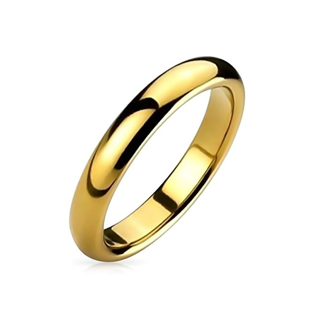 Products Bling Jewelry Cúpula Delgada Banda Boda Parejas Pulido Chapado En Oro De 14K Anillo De Tungsteno para Hombres Y para Mujer De 4 mm Y