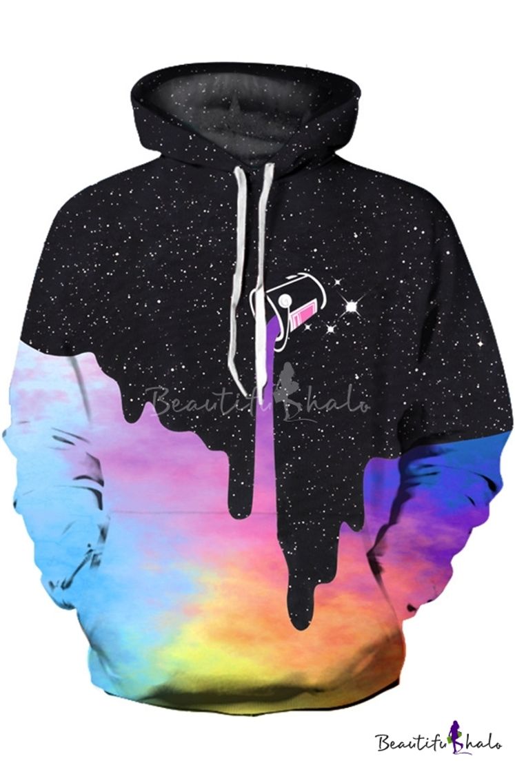 Fashion Popular 3D Dropped Milk Star Printed Black Pullover Drawstring ...