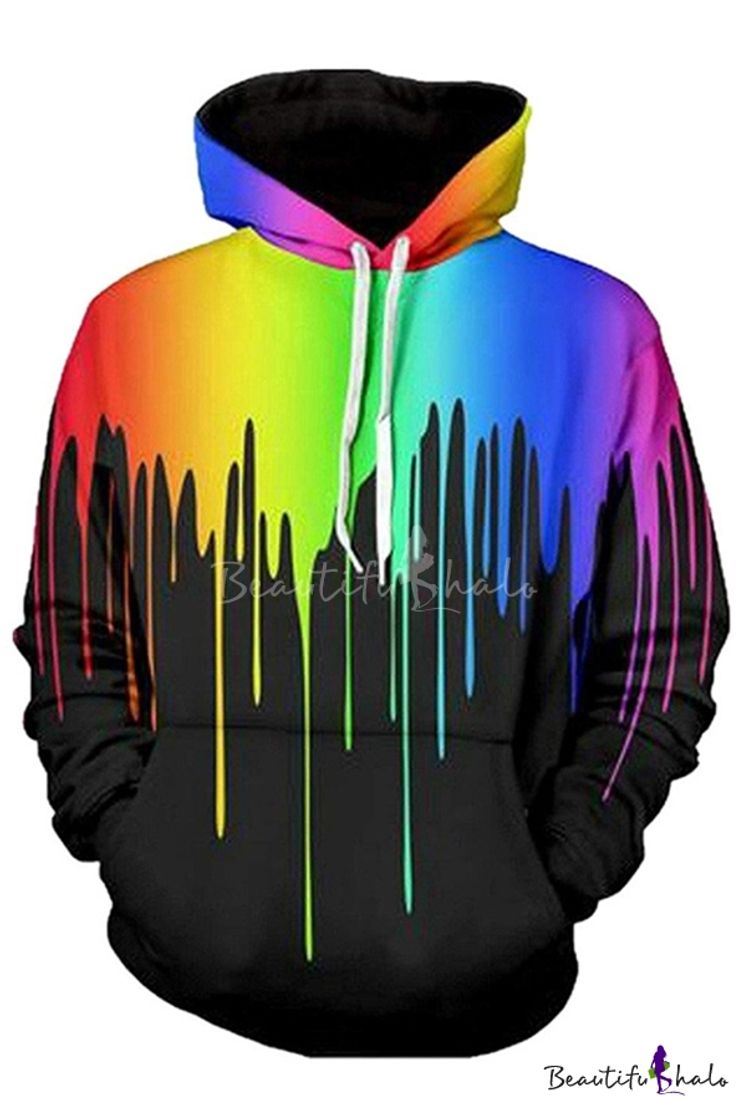 Social Designer Guys Long Sleeve Drawstring Colorful Pouring 3D Printed ...