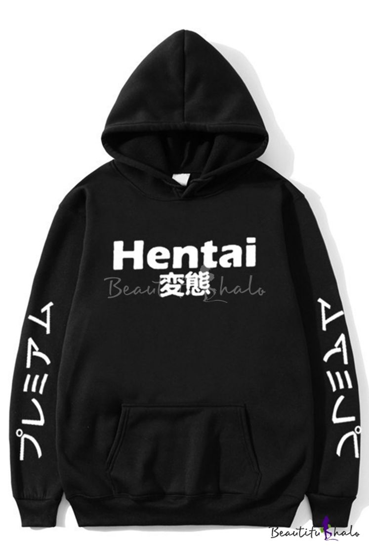 Social Exclusive Japanese Letter HENTAI Printed Long Sleeve Kangaroo ...