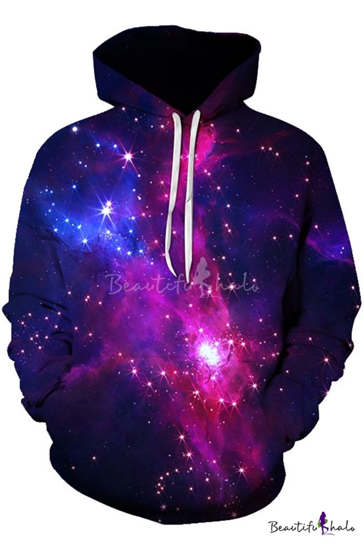Social Cool 3D Purple Galaxy Print Breathable Sport Unisex Hoodie ...