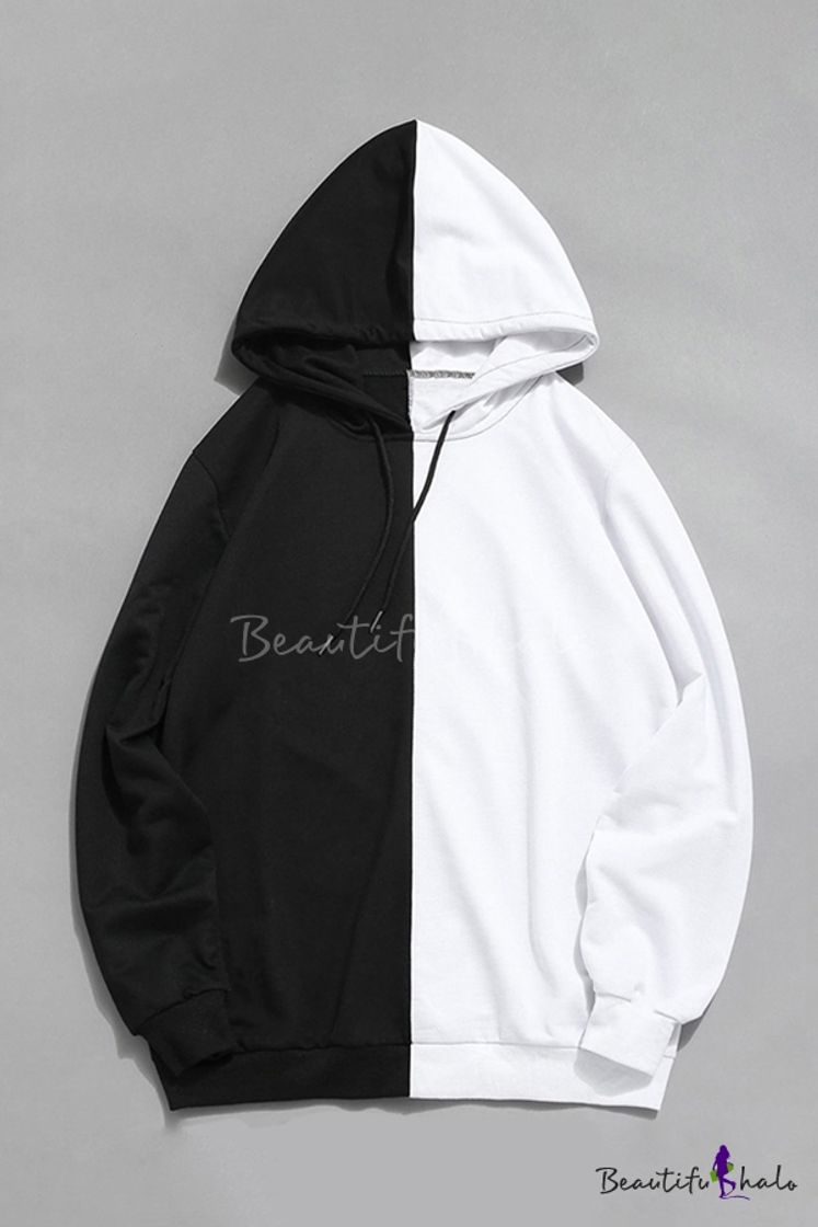 Social Cool Chic Mens Long Sleeve Drawstring Colorblocked Loose Fit ...