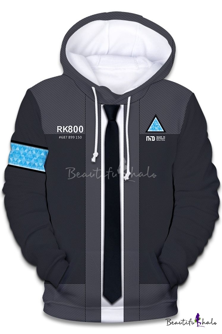 Social New Trendy 3D Digital Printed Long Sleeve Grey Drawstring Hoodies
