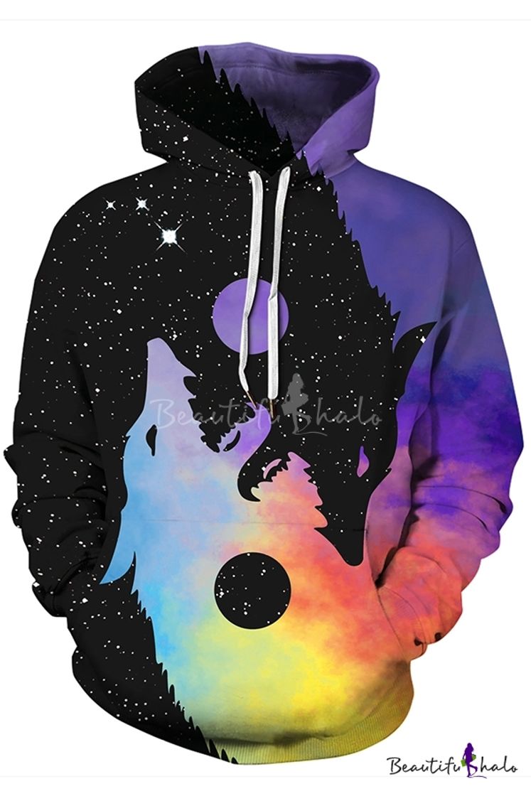 Social Trendy Galaxy Yin Yang Wolves 3D Print Long Sleeve Loose Fit ...