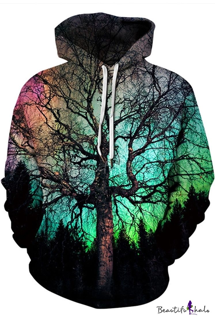 Social Unique 3D Tree Printed Basic Long Sleeve Pullover Drawstring ...
