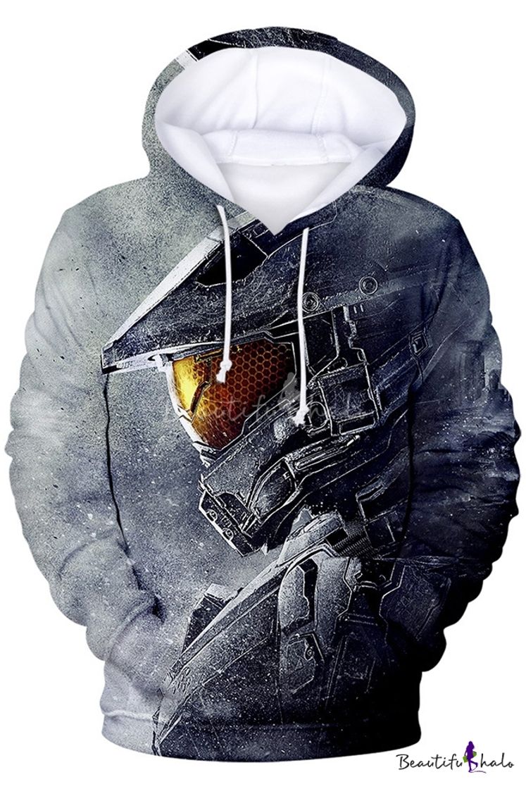 Social Cool Game Figure 3D Printed Long Sleeve Casual Loose Grey ...