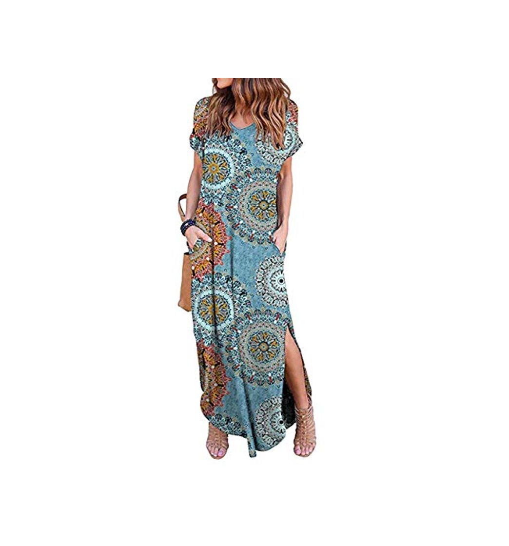 Product Vestidos Mujer Casual Playa Largos Verano Floral Vestido Boho Hendidura Falda Larga Maxi Vestido Playeros Bluefloral S