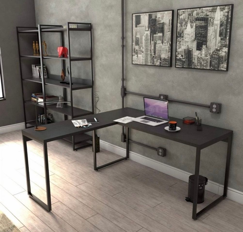 Social Mesa de Escritório em L Estilo Industrial 1