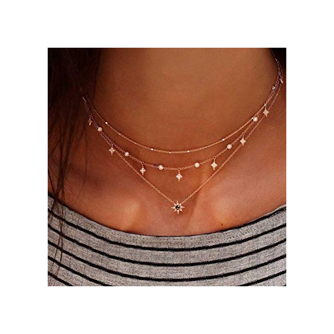 Social Jovono Fashion Gargantilla estrella Multi – Collar de capa para cumpleaños amistad