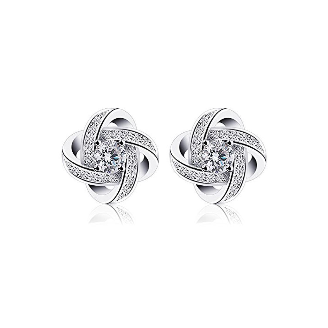Social B.Catcher Pendientes de Plata de Ley 925 Doble Estrella mujer Elegante Blanco Brillante Circonita