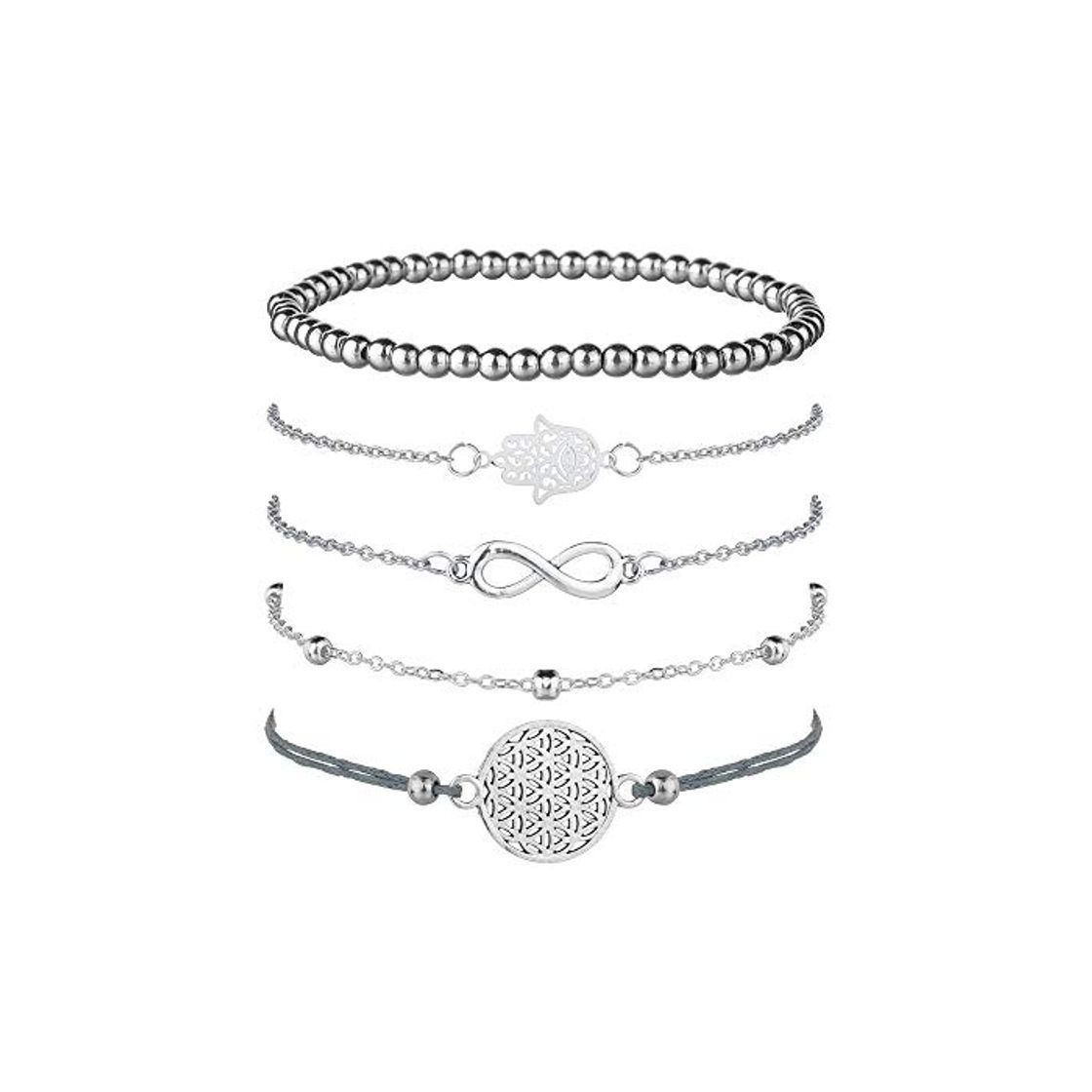 Social Juego de 5 pulseras de plata para mujer