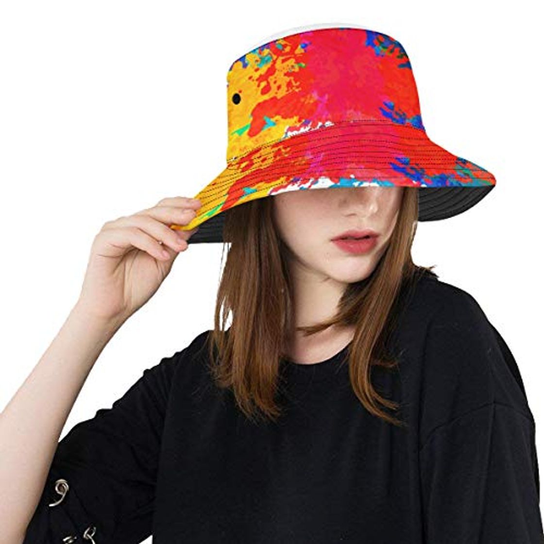 Product Sombrero de Playa de Viaje Chapoteo Multicolor Mancha de Acuarela Verano Unisex Pesca Sol Top Cubo Sombreros para Adolescentes Mujeres Gorra de Pescador Deporte al Aire Libre Sombrero de pla